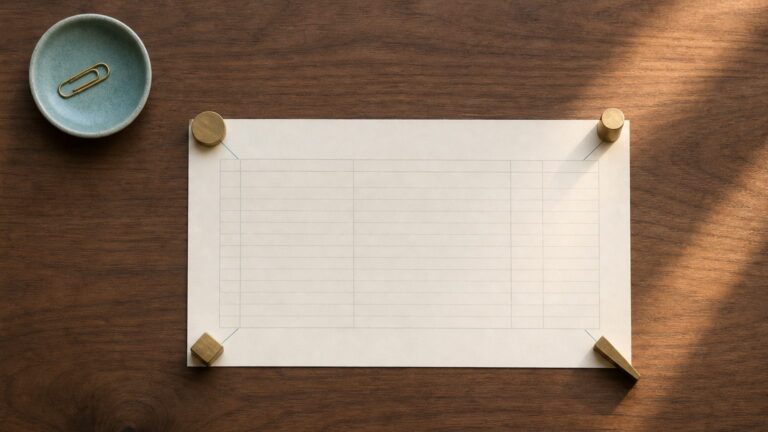 A single blank deposit slip held down at its corners by four brass weights