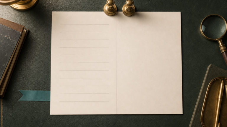 A two-column document with the left column ruled and the right column blank, topped by two brass seals